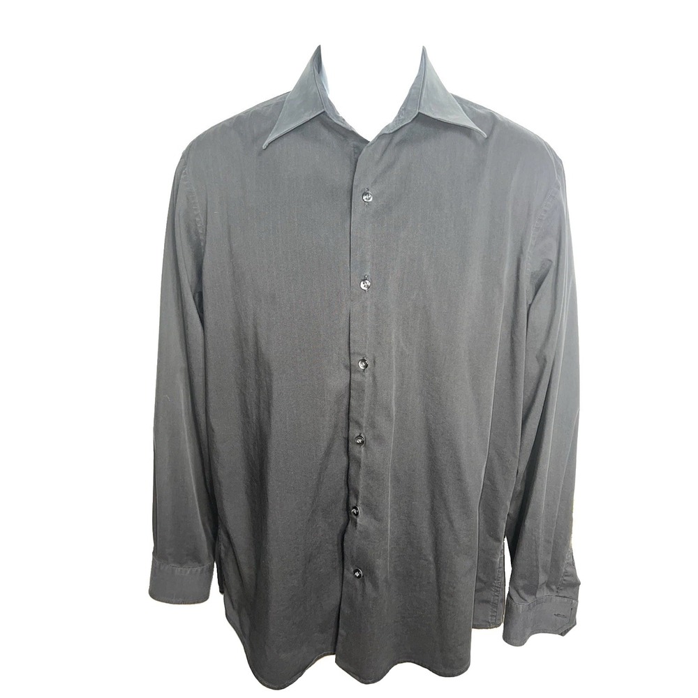 J Ferrar Dress Shirt Mens Size M 15/15.5  Relaxed Fit Long Sleeve Dark Gray